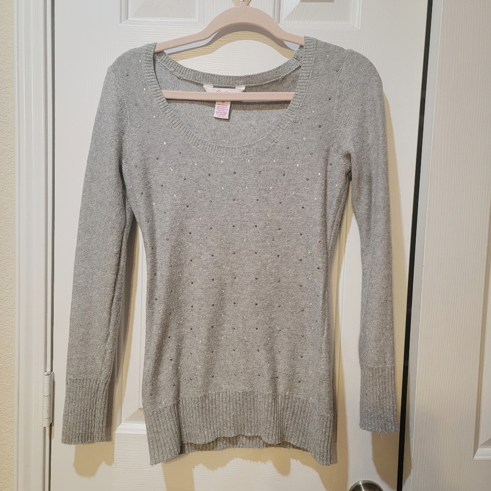 Candies Juniors Gray Rhinestone Sweater